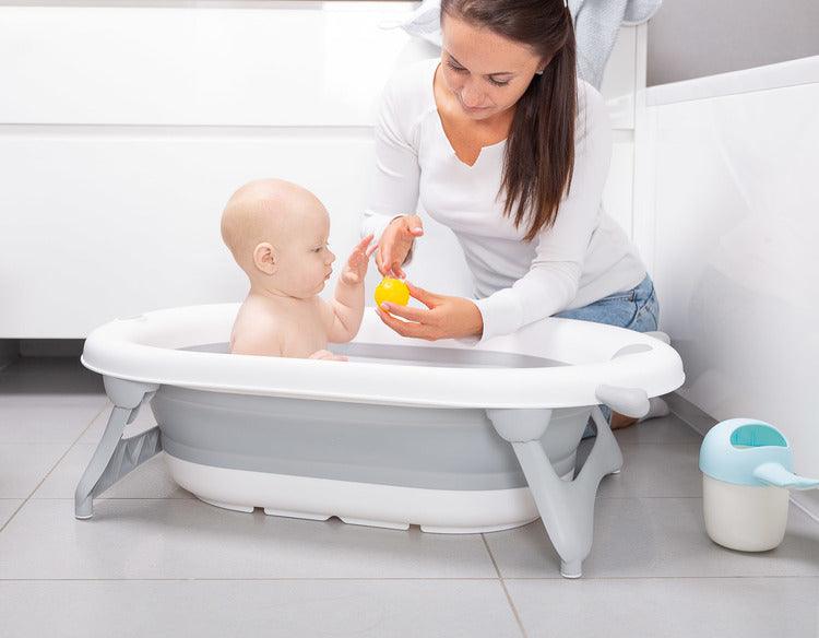 Foldable bathtub for small bathrooms and travels.It folds flat which makes it possible to save a lot of space in the apartment or a car.  The bathtub has a classic shape and is decorated with cute deer horns. It can be used from the first days of baby’s life until he/she is ready for a bath in a traditional bath tub. It is made of durable and skin-friendly material. Additionally, the legs of the bathtub are equipped with anti-slip pads which prevent sliding and a blockade against self-folding.