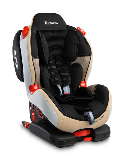 This seat is based on one of our most popular models Sport Turbo. It was upgraded with ISOFIX and TopTether fixings for even easier and safer installation. All other advantages of the Sport Turbo model have been retained – wide range of seat tilt adjustment, two-piece seat cushion and baby-friendly upholstery. Sport TurboFIX can be installed with the use of 3-point car belts. Car seat for children weight 9-36kg (groups I, II), forward facing installation with ISOFIX and TopTether anchors.