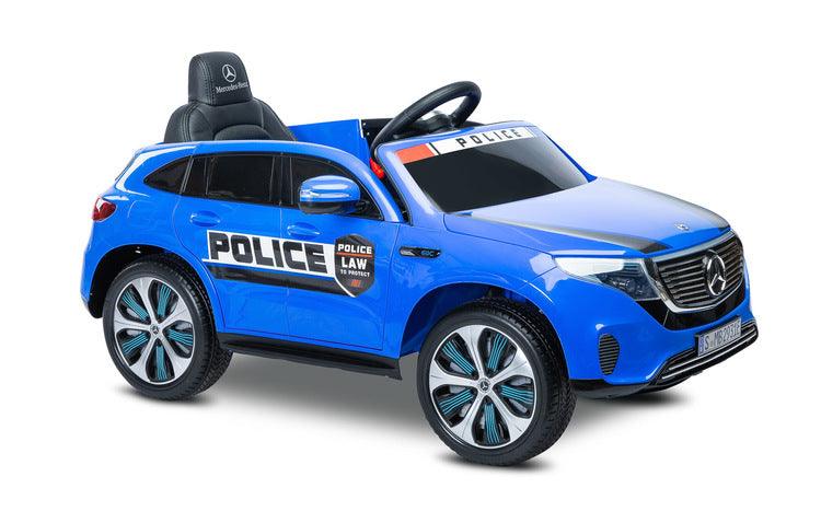 MERCEDES BENZ EQC POLICE is a licensed TOYZ car, which is based on an electric car of the German brand. The appearance reflects the avant-garde and independent esthetics of the real EQC 400 4Matic model, including the characteristic LED lights. The battery carrier has self-adhesive stickers that turn the MERCEDES EQC into a police version. The wheels are made of EVA foam, and the seat is made of eco-leather. 