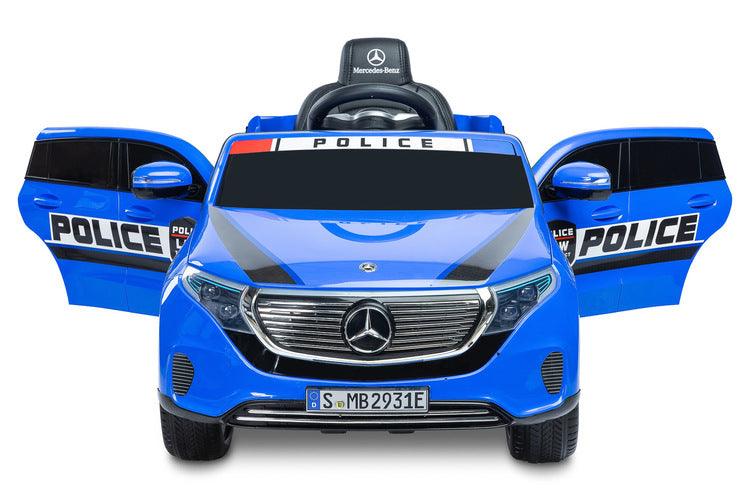 MERCEDES BENZ EQC POLICE is a licensed TOYZ car, which is based on an electric car of the German brand. The appearance reflects the avant-garde and independent esthetics of the real EQC 400 4Matic model, including the characteristic LED lights. The battery carrier has self-adhesive stickers that turn the MERCEDES EQC into a police version. The wheels are made of EVA foam, and the seat is made of eco-leather. 