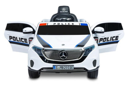 MERCEDES BENZ EQC POLICE is a licensed TOYZ car, which is based on an electric car of the German brand. The appearance reflects the avant-garde and independent esthetics of the real EQC 400 4Matic model, including the characteristic LED lights. The battery carrier has self-adhesive stickers that turn the MERCEDES EQC into a police version. The wheels are made of EVA foam, and the seat is made of eco-leather. 