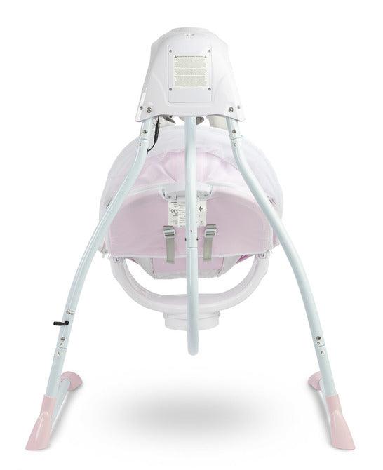 Raffi is a high-class electric swing designed for babies. A comfortable seat with a pillow allows you to use it from the first days of a baby's life. The two-stage backrest adjustment allows you to put the child in a lying or semi-reclining position. By turning the seat by 90 degrees (left or right) you can change the way of rocking (right-left to front-back. The swing has an electric carousel with lights and a removable tray for easy childcare. 