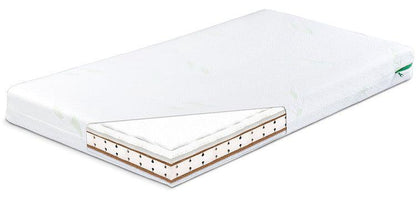 ALOE VERA 120 x 60 cm Latex-Foam-Coconut Mattress, 12 cm thick, Latex-Foam-Coconut Mattress provides comfort and restful sleep of the youngest babies. Due to its elasticity, latex foam perfectly matches the shape of a body. Proper latex foam perforation and polyurethane foam corrugation provide perfect air circulation. Ecological coconut filling of the mattress does not absorb dust and provides proper microclimate at baby's skin. The cover is made from extremely soft in touch.