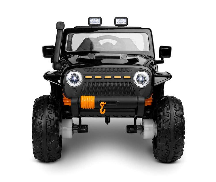 Ringo is a battery off-road vehicle inspired by the iconic Jeep Wrangler. Its unusual appearance will appeal to small drivers who dream of overcoming difficult obstacles. Off-road driving is facilitated by 4 powerful motors that power each wheel separately, 18-centimeter ground clearance and 30-centimeter tires with large tread made of EVA foam. Driving comfort is ensured by shock absorbers on the rear axle, a comfortable seat upholstered with eco-leather and a music panel with bluetooth and usb.