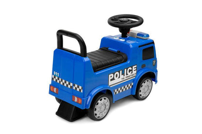 The Toyz Police vehicle is made under the license of the Mercedes brand. Intense colors, light and sound signals, as well as a steering wheel with a horn are the things that will make future policemen love the ride-on truck. The vehicle is made of high-quality plastic. There is a toy compartment under the comfortable seat. The ride-on car has protection against tipping over to the rear.