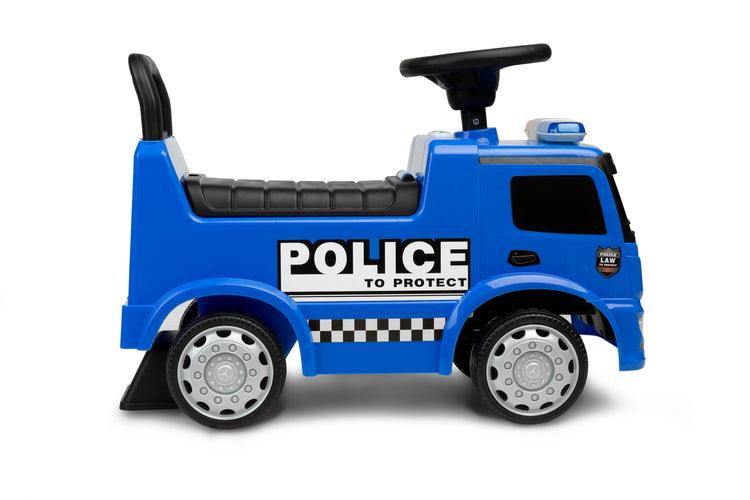 The Toyz Police vehicle is made under the license of the Mercedes brand. Intense colors, light and sound signals, as well as a steering wheel with a horn are the things that will make future policemen love the ride-on truck. The vehicle is made of high-quality plastic. There is a toy compartment under the comfortable seat. The ride-on car has protection against tipping over to the rear.