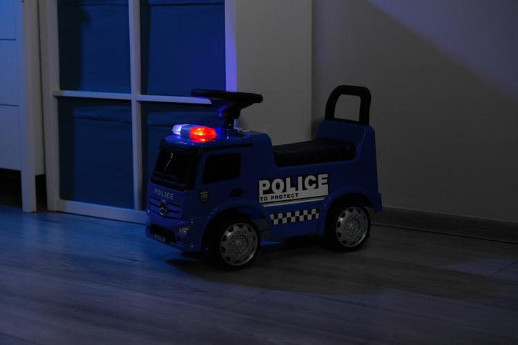 The Toyz Police vehicle is made under the license of the Mercedes brand. Intense colors, light and sound signals, as well as a steering wheel with a horn are the things that will make future policemen love the ride-on truck. The vehicle is made of high-quality plastic. There is a toy compartment under the comfortable seat. The ride-on car has protection against tipping over to the rear.