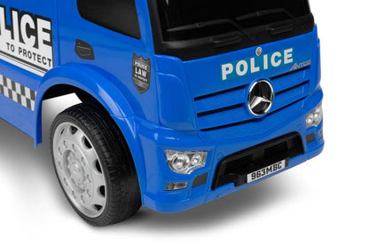 The Toyz Police vehicle is made under the license of the Mercedes brand. Intense colors, light and sound signals, as well as a steering wheel with a horn are the things that will make future policemen love the ride-on truck. The vehicle is made of high-quality plastic. There is a toy compartment under the comfortable seat. The ride-on car has protection against tipping over to the rear.