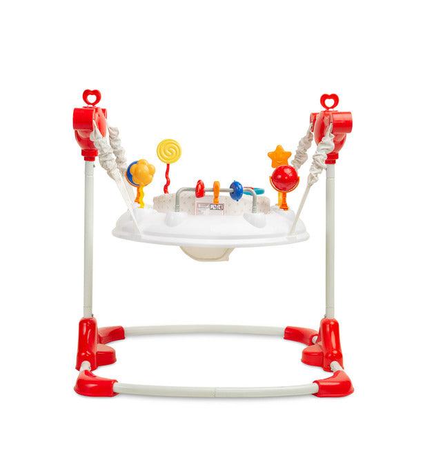 The SMOL jumper will provide a lot of joy and fun to small users. Thanks to a variety of toys in attractive colors, the little one will be happy to spend a lot of time playing and developing. A comfortable seat that rotates 360°, allows kids to comfortably reach all toys. The special design allows you to jump up and down, and special hooks make it easy to adjust the height of the jumper. The interactive front panel increases the fun of the fun thanks to the illuminated buttons with sounds.