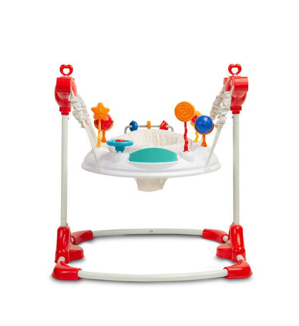 The SMOL jumper will provide a lot of joy and fun to small users. Thanks to a variety of toys in attractive colors, the little one will be happy to spend a lot of time playing and developing. A comfortable seat that rotates 360°, allows kids to comfortably reach all toys. The special design allows you to jump up and down, and special hooks make it easy to adjust the height of the jumper. The interactive front panel increases the fun of the fun thanks to the illuminated buttons with sounds.