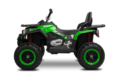 Solo is a TOYZ battery vehicle that will undoubtedly awaken your love of ATVs. Large sizes make the child feel as if he is riding a real four-wheeler. 4 powerful 45 W motors and large wheels with rubber cover make Solo easily cope with unevenness and light hills. The vehicle has 2 speeds and a reverse gear. The fun of driving is increased by the multimedia panel with USB and Bluetooth inputs.Driving comfort is increased by shock absorbers and a large comfortable seat with backrest.