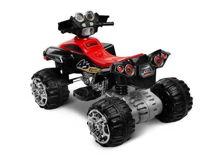 Cuatro was designed with the younger brothers and sisters in mind. Even a 3-year old can easily drive it! Every child will be amazed by the sporty looks of Cuatro, with its chrome wheels and engine. 2 powerful motors allow to ride the quad with a speed of 6 km/h forwards and backwards (up to 2 hours of fun on a single battery charging!). There are as many as 6 colors to choose from!