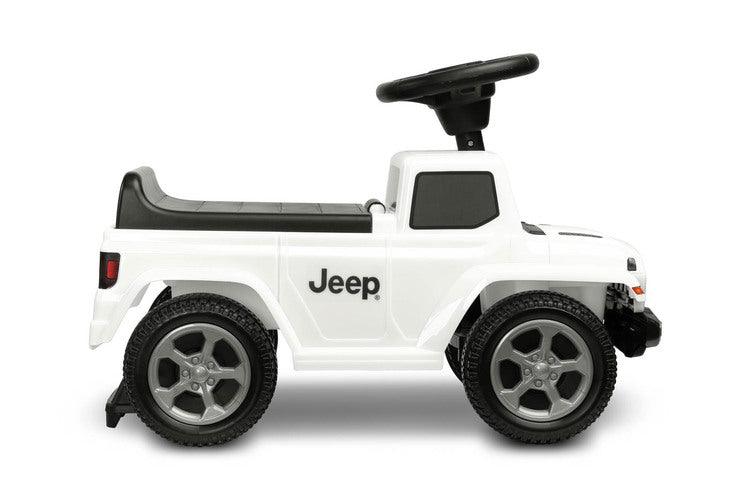 The Jeep Rubicon children's ride by Toyz combines off-road design and high quality workmanship. It will help in learning to move independently and will give a lot of fun while playing. The ride-on has a steering wheel with two sound-producing buttons. Under the seat there is a storage for toys.