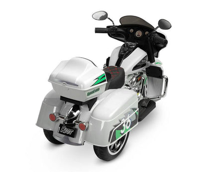 Riot is a unique three-wheeled motorcycle from Toyz, thanks to which children will be able to experience a motorcycle adventure. Just like a real motorcycle, the Riot has an easy-to-use handlebar throttle and brake pedal. Driving comfort is guaranteed by solid EVA foam wheels, a comfortable eco-leather seat and a multimedia panel with bluetooth. There is also a horn button in the multimedia panel, and a siren button in the police model.