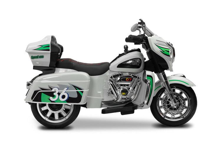 Riot is a unique three-wheeled motorcycle from Toyz, thanks to which children will be able to experience a motorcycle adventure. Just like a real motorcycle, the Riot has an easy-to-use handlebar throttle and brake pedal. Driving comfort is guaranteed by solid EVA foam wheels, a comfortable eco-leather seat and a multimedia panel with bluetooth. There is also a horn button in the multimedia panel, and a siren button in the police model.