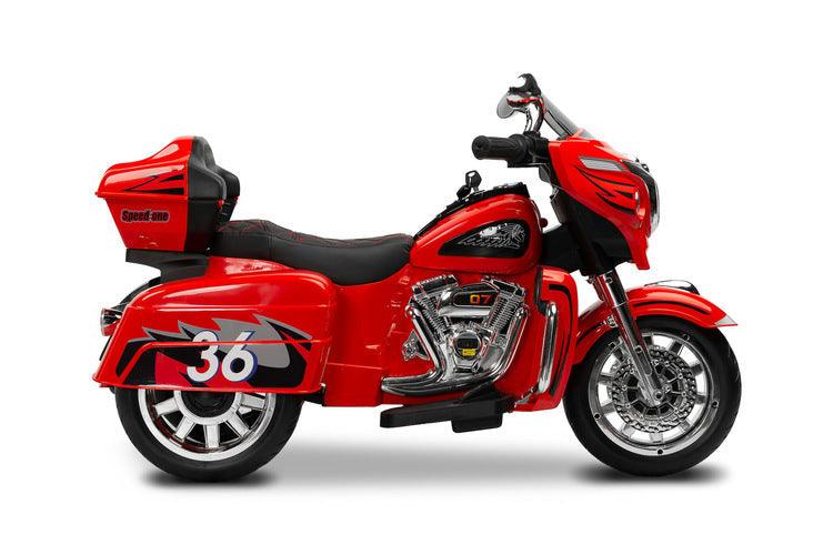 Riot is a unique three-wheeled motorcycle from Toyz, thanks to which children will be able to experience a motorcycle adventure. Just like a real motorcycle, the Riot has an easy-to-use handlebar throttle and brake pedal. Driving comfort is guaranteed by solid EVA foam wheels, a comfortable eco-leather seat and a multimedia panel with bluetooth. There is also a horn button in the multimedia panel, and a siren button in the police model.