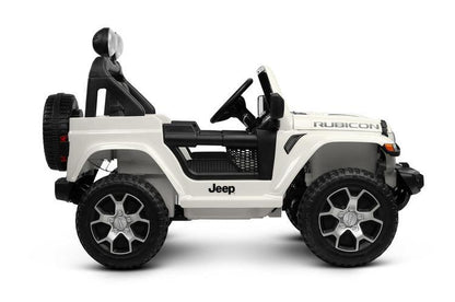 Jeep Rubicon is a battery vehicle, which is a licensed version of the well-known off-roader. The faithful reproduction of the Jeep's appearance will delight both small drivers and parents. Driving comfort is ensured by rear axle shock absorption and a seat with eco-leather upholstery. Easier off-road driving will be ensured by 4 motors driving 30-centimeter wheels made of EVA foam.