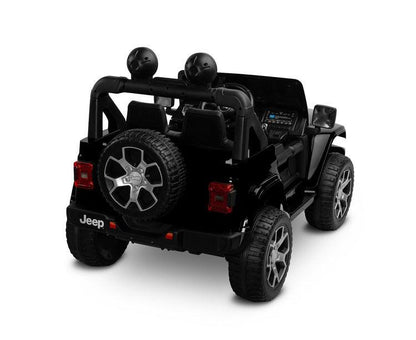 Jeep Rubicon is a battery vehicle, which is a licensed version of the well-known off-roader. The faithful reproduction of the Jeep's appearance will delight both small drivers and parents. Driving comfort is ensured by rear axle shock absorption and a seat with eco-leather upholstery. Easier off-road driving will be ensured by 4 motors driving 30-centimeter wheels made of EVA foam.