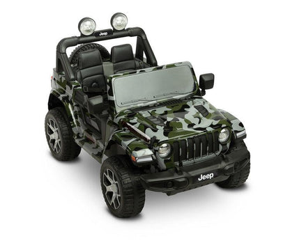 Jeep Rubicon is a battery vehicle, which is a licensed version of the well-known off-roader. The faithful reproduction of the Jeep's appearance will delight both small drivers and parents. Driving comfort is ensured by rear axle shock absorption and a seat with eco-leather upholstery. Easier off-road driving will be ensured by 4 motors driving 30-centimeter wheels made of EVA foam.