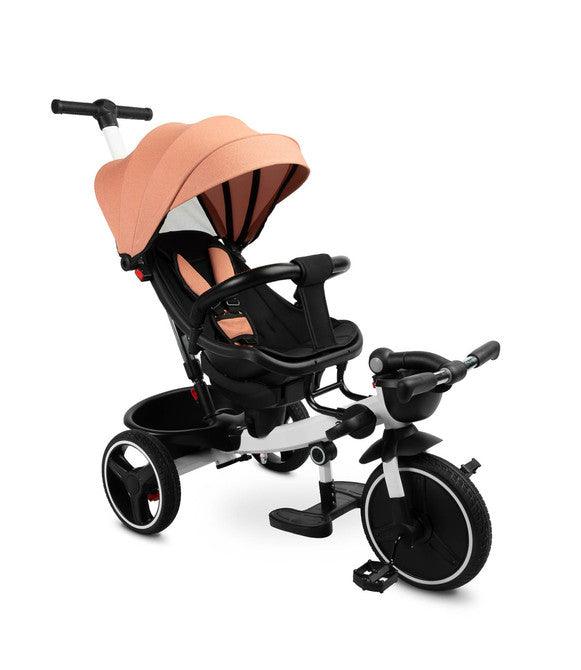 he Dash tricycle is a great alternative to a stroller. It can be used as a bicycle on which the child can ride alone, and as a stroller with a roof, in which the child can be transported both forward and rearward facing. There are baskets at the front and back of the bike that allow you to carry small items. The bike is equipped with 2 footrests: protruding from the bike's frame and attached to the seat. Each of the footrests is adjustable for the comfort of the child. 