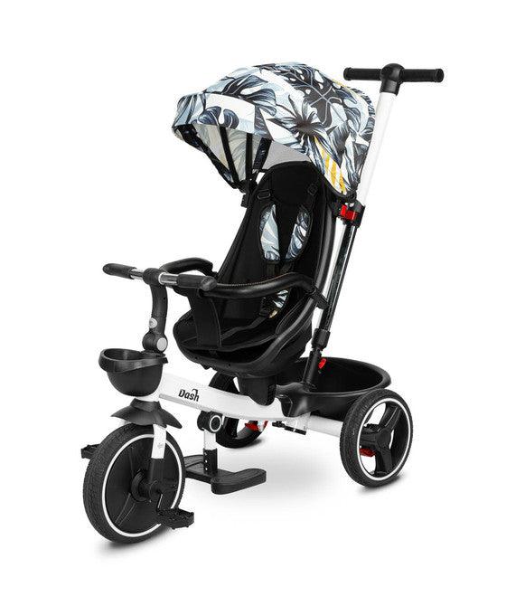 he Dash tricycle is a great alternative to a stroller. It can be used as a bicycle on which the child can ride alone, and as a stroller with a roof, in which the child can be transported both forward and rearward facing. There are baskets at the front and back of the bike that allow you to carry small items. The bike is equipped with 2 footrests: protruding from the bike's frame and attached to the seat. Each of the footrests is adjustable for the comfort of the child. 