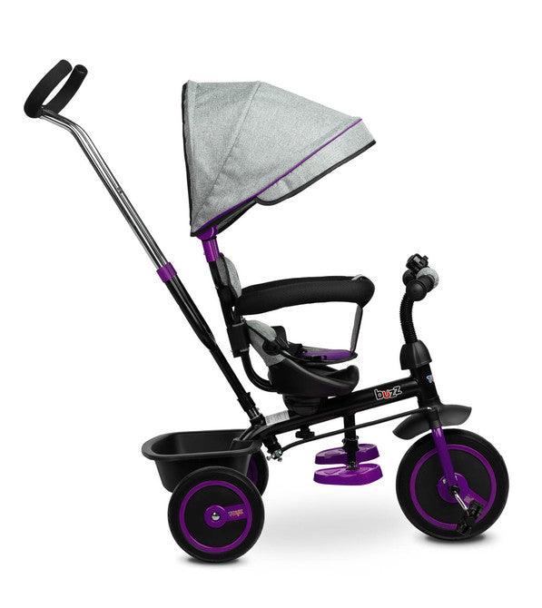 The BUZZ bike is one of many innovative solutions that combines a tricycle with a stroller. The bike is equipped with belts and a spacious, foldable canopy that protects the toddler from the sun. In the basket located at the back, you can put various small items and toys of a toddler or a shopping bag. The bike has a 3-step height adjustment of the footrest and a freewheel. For parents, the adjustable height of the handle is a convenience.