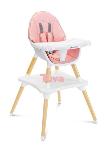 Tuva is a high chair that combines a unique Scandinavian style with functionality. Thanks to their simple design, they can be quickly adapted to the needs of the child. With a few movements (without removing the legs) it turns from a high chair into a stylish chair + table set. Tuva is made of high-quality materials, which makes it durable and safe. It has five-point belts and additional protection at the tray, which prevents the baby from slipping.