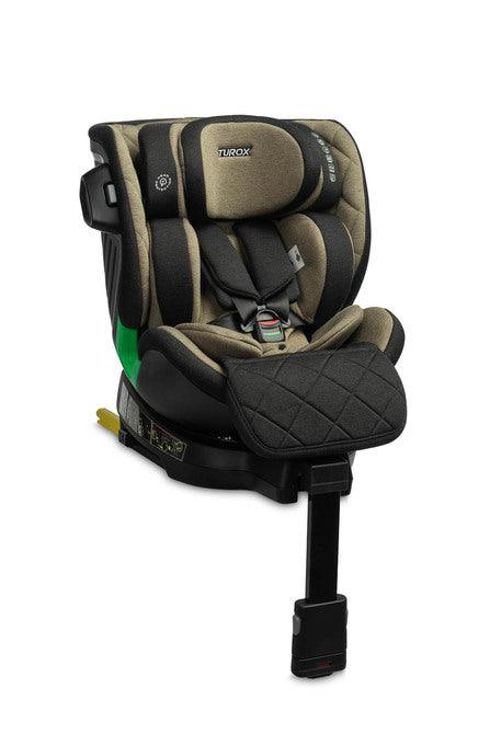 Caretero Turox is a car seat for children from 40 cm to 150 cm tall with full rotation and a stabilizing leg. This seat is i-Size approved. Turox ensures the highest standard of safety and comfort for your baby while traveling. The seat is intended for children from the first months of life until the seat is no longer required, i.e. when they reach 150 cm in height. Installing the seat is quick and easy, it fits any vehicle equipped with ISOFIX connectors.