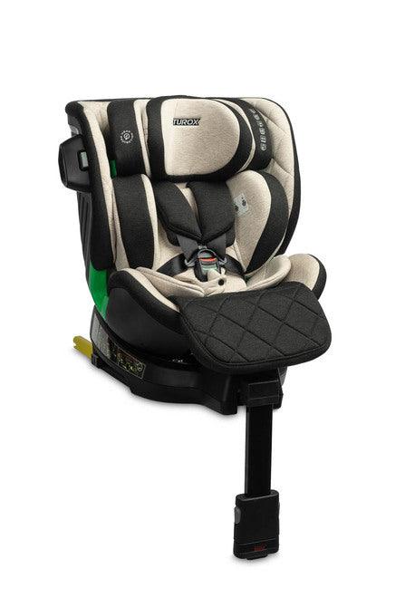 Caretero Turox is a car seat for children from 40 cm to 150 cm tall with full rotation and a stabilizing leg. This seat is i-Size approved. Turox ensures the highest standard of safety and comfort for your baby while traveling. The seat is intended for children from the first months of life until the seat is no longer required, i.e. when they reach 150 cm in height. Installing the seat is quick and easy, it fits any vehicle equipped with ISOFIX connectors.