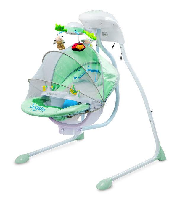 Bugies is a top-shelf electric swing for babies weighing up to 12 kg. Bugies was made with the needs of the most demanding parents in mind, who seek for a product that assists in a harmonous growth and development of the baby. Thanks to its comfortable seating, 5-point harness, toy-carousel, melodies and many swinging programs, Bugies is the perfect resting place for a baby during daytime. Electric swing for babies from birth, weight up to 12 kg.
