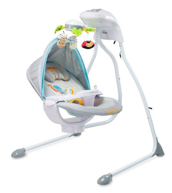 Bugies is a top-shelf electric swing for babies weighing up to 12 kg. Bugies was made with the needs of the most demanding parents in mind, who seek for a product that assists in a harmonous growth and development of the baby. Thanks to its comfortable seating, 5-point harness, toy-carousel, melodies and many swinging programs, Bugies is the perfect resting place for a baby during daytime. Electric swing for babies from birth, weight up to 12 kg.
