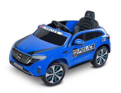 MERCEDES BENZ EQC POLICE is a licensed TOYZ car, which is based on an electric car of the German brand. The appearance reflects the avant-garde and independent esthetics of the real EQC 400 4Matic model, including the characteristic LED lights. The battery carrier has self-adhesive stickers that turn the MERCEDES EQC into a police version. The wheels are made of EVA foam, and the seat is made of eco-leather. 