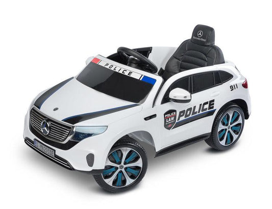 MERCEDES BENZ EQC POLICE is a licensed TOYZ car, which is based on an electric car of the German brand. The appearance reflects the avant-garde and independent esthetics of the real EQC 400 4Matic model, including the characteristic LED lights. The battery carrier has self-adhesive stickers that turn the MERCEDES EQC into a police version. The wheels are made of EVA foam, and the seat is made of eco-leather. 