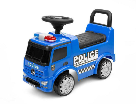 The Toyz Police vehicle is made under the license of the Mercedes brand. Intense colors, light and sound signals, as well as a steering wheel with a horn are the things that will make future policemen love the ride-on truck. The vehicle is made of high-quality plastic. There is a toy compartment under the comfortable seat. The ride-on car has protection against tipping over to the rear.