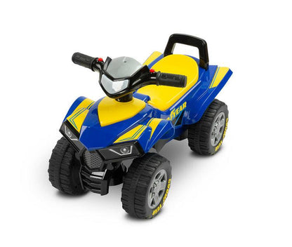 The Goodyear quad ride-on from TOYZ is a toy designed for children aged 1 to 3 years. The toy in the shape of a four-wheeled vehicle is equipped with a steering wheel with buttons responsible for the sound of the horn and the engine being turned on. The product is made of high-quality materials, which guarantees its durability and reliability. The toy is easy to clean and store. The ride-on has protection against tipping backwards.