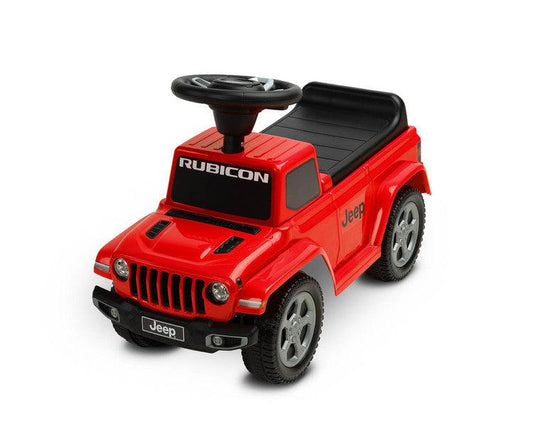 The Jeep Rubicon children's ride by Toyz combines off-road design and high quality workmanship. It will help in learning to move independently and will give a lot of fun while playing. The ride-on has a steering wheel with two sound-producing buttons. Under the seat there is a storage for toys.