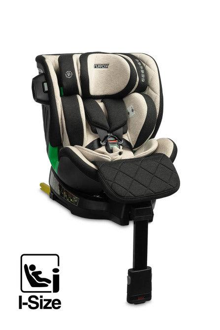 Caretero Turox is a car seat for children from 40 cm to 150 cm tall with full rotation and a stabilizing leg. This seat is i-Size approved. Turox ensures the highest standard of safety and comfort for your baby while traveling. The seat is intended for children from the first months of life until the seat is no longer required, i.e. when they reach 150 cm in height. Installing the seat is quick and easy, it fits any vehicle equipped with ISOFIX connectors.