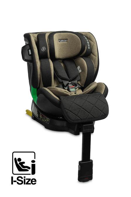 Caretero Turox is a car seat for children from 40 cm to 150 cm tall with full rotation and a stabilizing leg. This seat is i-Size approved. Turox ensures the highest standard of safety and comfort for your baby while traveling. The seat is intended for children from the first months of life until the seat is no longer required, i.e. when they reach 150 cm in height. Installing the seat is quick and easy, it fits any vehicle equipped with ISOFIX connectors.