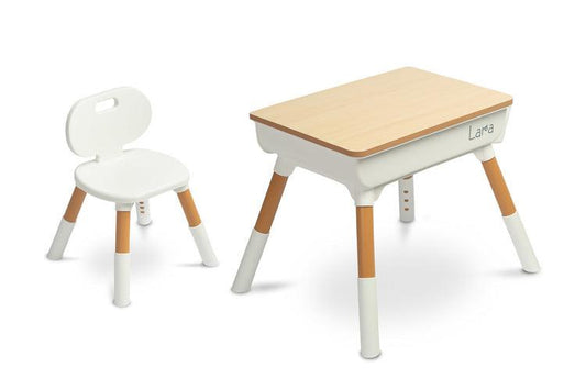 Lara is a table with a chair that will work as a first desk for a toddler. The table provides a place for creative play and learning for children aged 3 and over. The solid construction guarantees safety and comfort during everyday activities. The table is equipped with two recesses under the table top, providing enough space for storing toys and school supplies. The height of the recesses is 9 cm, which facilitates access to stored items.