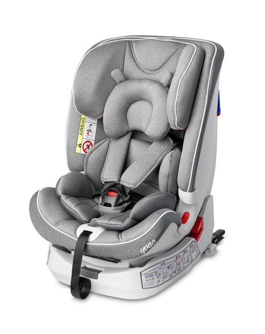 The Yoga car seat has been designed to accompany your child on journeys from birth to around 4 years. Weight categories 0-36 kg (groups 0+, I, II, III). It has 4 levels of seat inclination adjustment. The location of the center of gravity allows for a smooth and quick change of the seat inclination when the little traveler falls asleep. Yoga also has a TopTether belt and ISOFIX attachments that are released automatically using a lever mounted under the seat. 