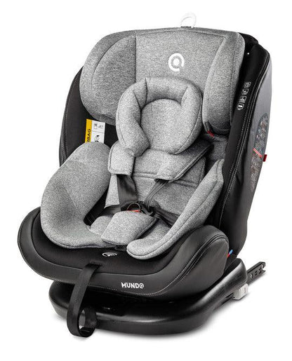 Mundo is a car seat for little globetrotters. It is intended for children from 0 to 36 kg. The seat can be used from the birth to, until it is no longer required. We combine safety and comfort with contemporary styling. Thanks to the seat that rotates 360 °, changing the position in relation to the direction of travel and placing the child in the seat is much easier. On the other hand, a special reduction insert and a pillow allow you to place the baby in an optimal position. ECE R44 / 04 standard. 
