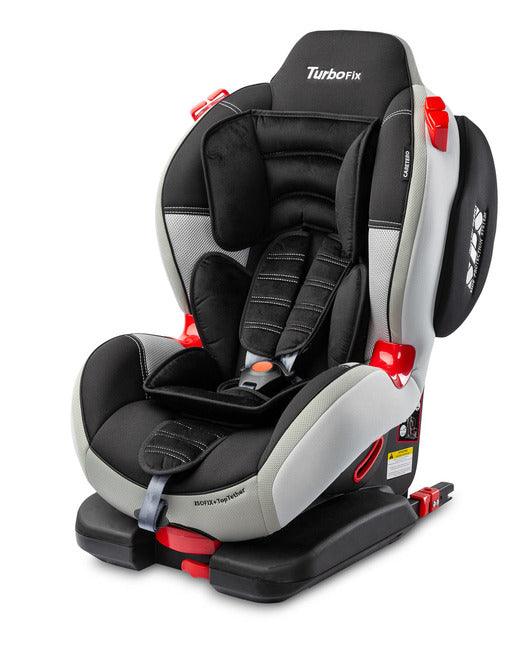 This seat is based on one of our most popular models Sport Turbo. It was upgraded with ISOFIX and TopTether fixings for even easier and safer installation. All other advantages of the Sport Turbo model have been retained – wide range of seat tilt adjustment, two-piece seat cushion and baby-friendly upholstery. Sport TurboFIX can be installed with the use of 3-point car belts. Car seat for children weight 9-36kg (groups I, II), forward facing installation with ISOFIX and TopTether anchors.