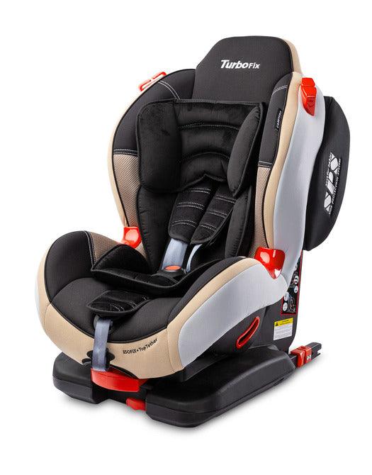 This seat is based on one of our most popular models Sport Turbo. It was upgraded with ISOFIX and TopTether fixings for even easier and safer installation. All other advantages of the Sport Turbo model have been retained – wide range of seat tilt adjustment, two-piece seat cushion and baby-friendly upholstery. Sport TurboFIX can be installed with the use of 3-point car belts. Car seat for children weight 9-36kg (groups I, II), forward facing installation with ISOFIX and TopTether anchors.