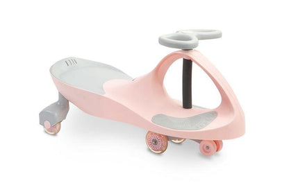 Spinner is a wiggle ride on car providing children a lot of fun. Your child can ride a spinner without legs, using alternate handlebar's movements. You can use it outside and at home. Thanks to rubber wheels, the floor is safe from any scratches. Wheels start to shine at a given proper speed. The anti-slipping place for legs and a specially profiled seat ensure a safe play. Spinner can be used from the age of 3, with no age limit. Max load limit is 100 kg.