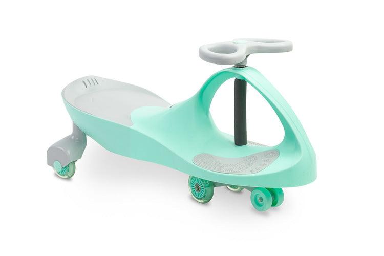 Spinner is a wiggle ride on car providing children a lot of fun. Your child can ride a spinner without legs, using alternate handlebar's movements. You can use it outside and at home. Thanks to rubber wheels, the floor is safe from any scratches. Wheels start to shine at a given proper speed. The anti-slipping place for legs and a specially profiled seat ensure a safe play. Spinner can be used from the age of 3, with no age limit. Max load limit is 100 kg.