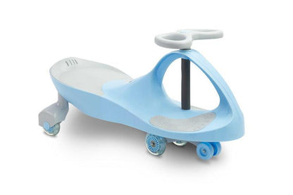 Spinner is a wiggle ride on car providing children a lot of fun. Your child can ride a spinner without legs, using alternate handlebar's movements. You can use it outside and at home. Thanks to rubber wheels, the floor is safe from any scratches. Wheels start to shine at a given proper speed. The anti-slipping place for legs and a specially profiled seat ensure a safe play. Spinner can be used from the age of 3, with no age limit. Max load limit is 100 kg.